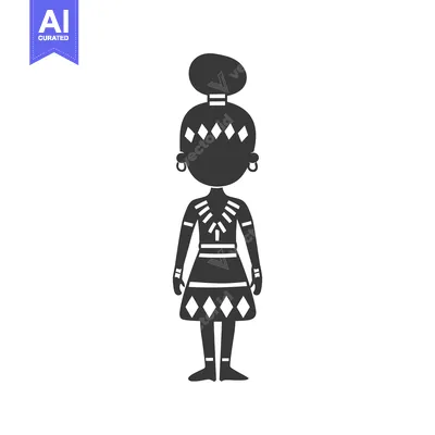 Aset desain premium: Black and White Silhouette of a Woman in Traditional African Dress