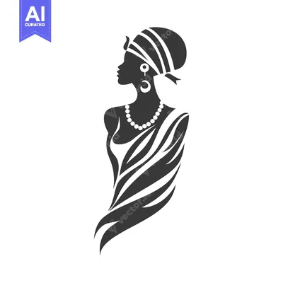 Premium design asset: Black and White Silhouette of a Woman Wearing a Headscarf and Jewelry