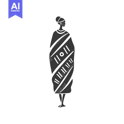 Aset premium populer: Black and White Silhouette of a Woman Wearing a Traditional African Dr