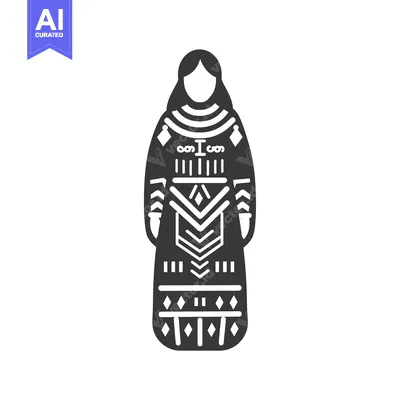 Aset desain premium: Black and white silhouette of a woman wearing traditional clothing