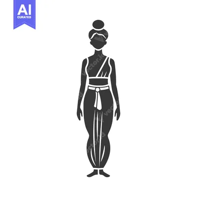 Premium design asset: Black and White Silhouette of a Woman Wearing Traditional Indian Cloth
