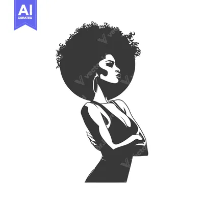 Popular premium asset: Black and White Silhouette of a Woman with an Afro
