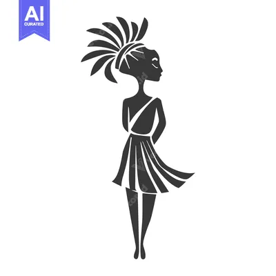 Aset desain premium: Black and White Silhouette of a Woman with Feathers in Her Hair