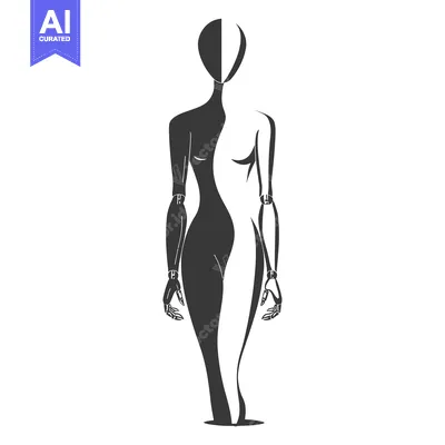 Aset desain premium: Black and White Silhouette of a Woman with One Robotic Arm