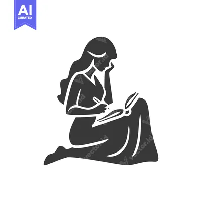 Premium design asset: Black and White Silhouette of a Woman Writing in a Book