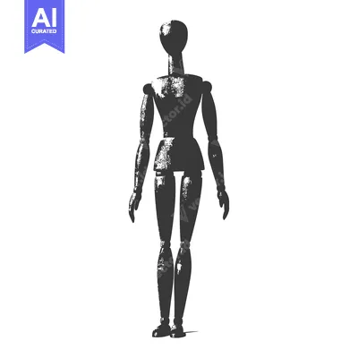 Black and White Silhouette of a Wooden Mannequin