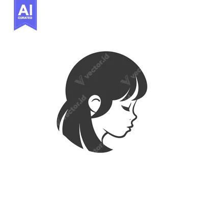 Aset desain premium: Black and white silhouette of a young woman's head