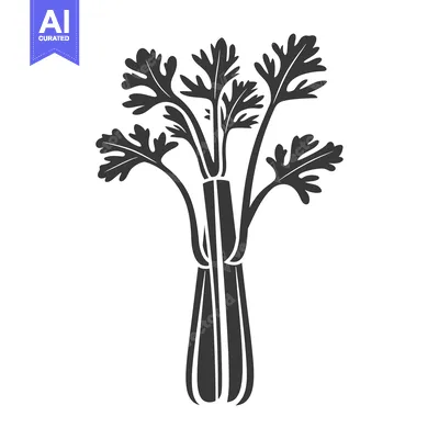 Aset desain premium: Black and White Silhouette of Celery Stalks with Leaves