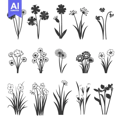 Aset premium populer: Black and White Silhouette of Flowers
