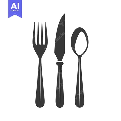 Aset desain premium: Black and White Silhouette of Fork, Knife, and Spoon