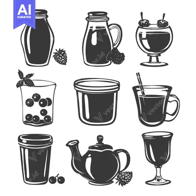 Popular premium asset: Black and White Silhouette of Glassware and Fruit