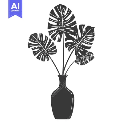 Popular premium asset: Black and White Silhouette of Monstera Leaves in a Vase