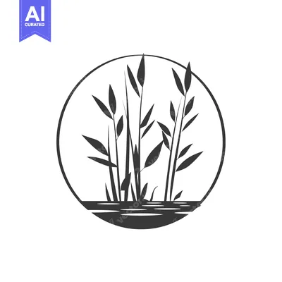 Aset desain premium: Black and White Silhouette of Reeds in a Circle