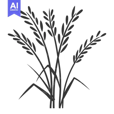 Aset desain premium: Black and White Silhouette of Rice Plants