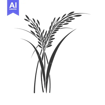 Aset premium populer: Black and White Silhouette of Rice Stalks with Grains