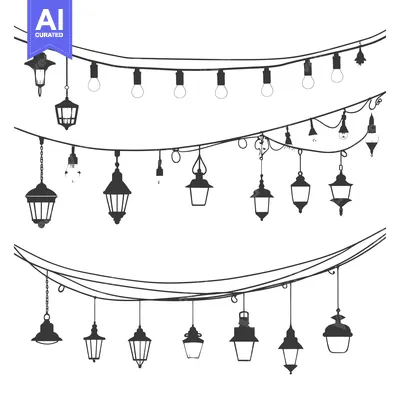 Popular premium asset: Black and White Silhouette of String Lights and Lanterns