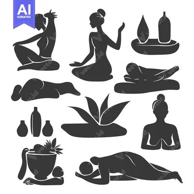 Black and White Silhouettes Depicting Spa and Wellness Treatments