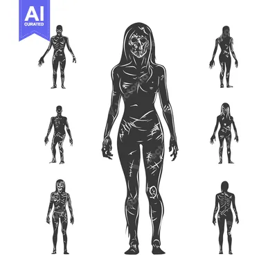 Popular premium asset: Black and White Silhouettes of a Female Skeleton with Different Poses