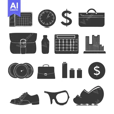 Aset premium populer: Black and White Silhouettes of Business-Related Objects