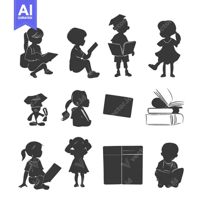 Aset desain premium: Black and White Silhouettes of Children Engaged in Various Activities