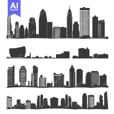 Aset desain premium: Black and White Silhouettes of City Skylines