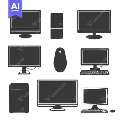 Aset premium populer: Black and White Silhouettes of Computer Components