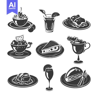 Popular premium asset: Black and White Silhouettes of Dessert and Food Items