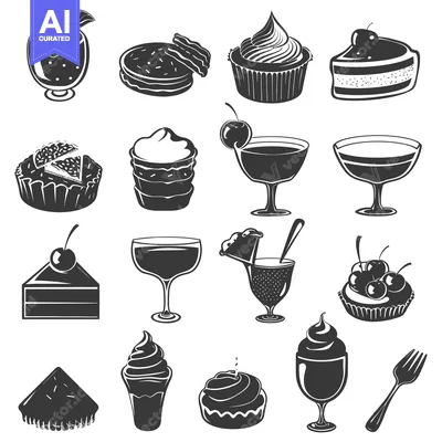 Premium design asset: Black and White Silhouettes of Desserts and Cocktails