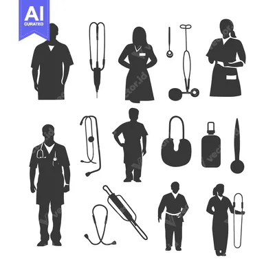 Popular premium asset: Black and White Silhouettes of Doctors and Nurses with Medical Equipme