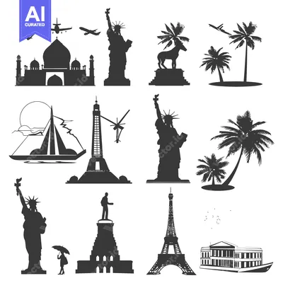 Aset premium populer: Black and White Silhouettes of Famous World Landmarks
