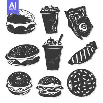 Aset premium populer: Black and White  Silhouettes of  Fast Food Items