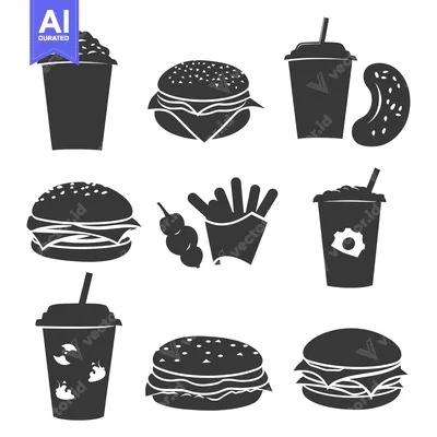 Aset desain premium: Black and White Silhouettes of Fast Food Items