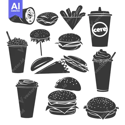 Popular premium asset: Black and White Silhouettes of Fast Food Items
