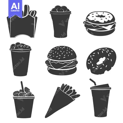 Black and White Silhouettes of Fast Food Items