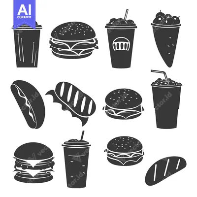 Aset desain premium: Black and White Silhouettes of Fast Food Items
