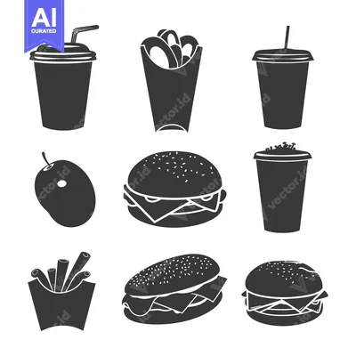 Aset premium populer: Black and White Silhouettes of Fast Food Items