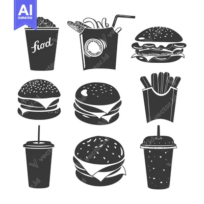 Aset premium populer: Black and White Silhouettes of Fast Food Items