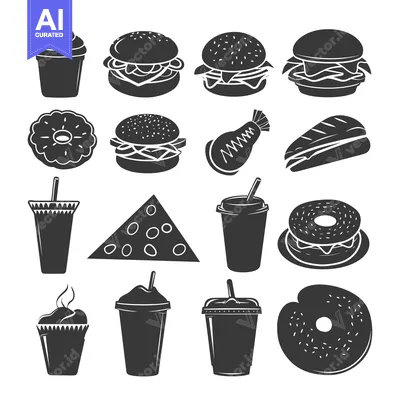 Premium design asset: Black and White Silhouettes of Fast Food Items