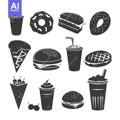 Black and White Silhouettes of Fast Food Items