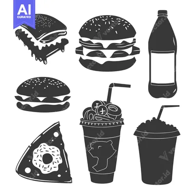 Aset premium populer: Black and White Silhouettes of Fast Food Items