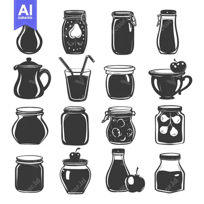 Aset premium populer: Black and White Silhouettes of Glass Jars and Bottles