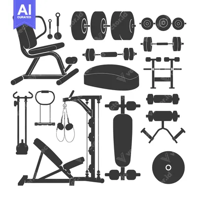 Popular premium asset: Black and White Silhouettes of Gym Equipment for Fitness and Bodybuild