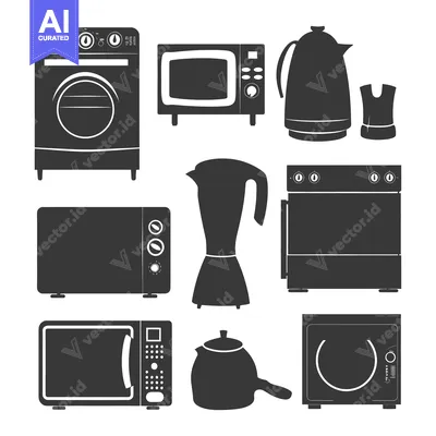 Popular premium asset: Black and White Silhouettes of Kitchen Appliances
