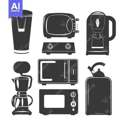 Popular premium asset: Black and White Silhouettes of Kitchen Appliances