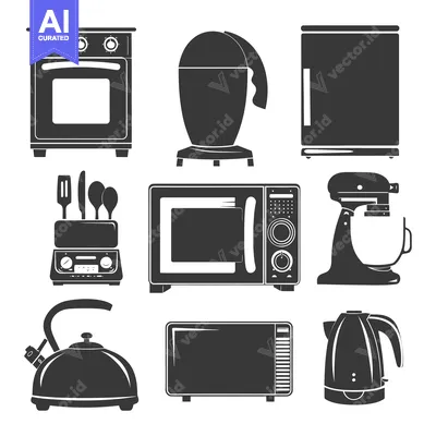 Premium design asset: Black and White Silhouettes of Kitchen Appliances