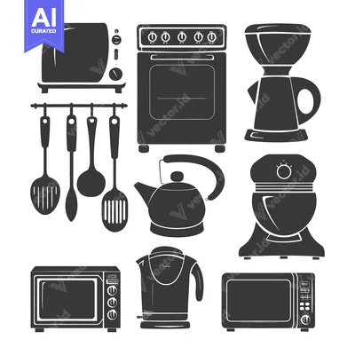 Aset premium populer: Black and White Silhouettes of Kitchen Appliances
