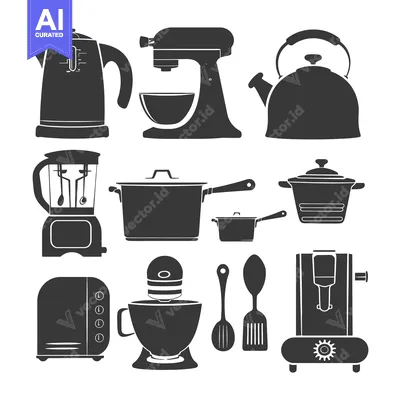 Aset premium populer: Black and White Silhouettes of Kitchen Appliances