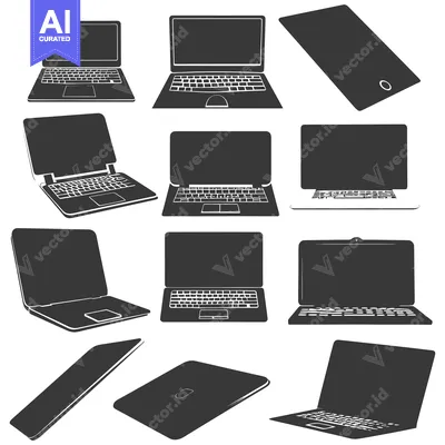 Aset premium populer: Black and White Silhouettes of Laptops in Various Positions