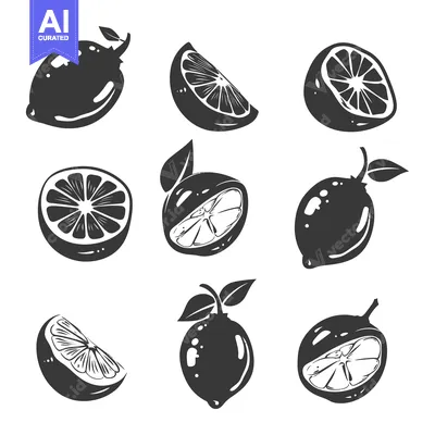 Aset premium populer: Black and White Silhouettes of Lemons and Lemon Slices