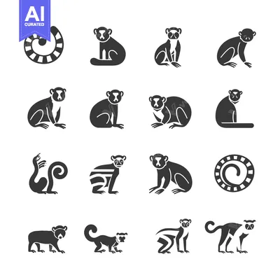 Aset desain premium: Black and White Silhouettes of Lemurs in Various Poses